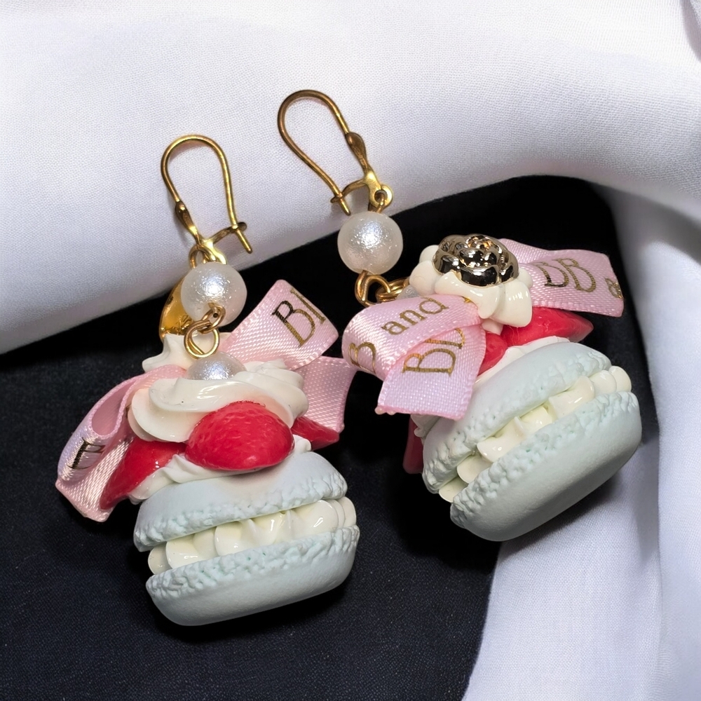 BB&B Macaron Earrings with Strawberries, Pink and Gold Accents